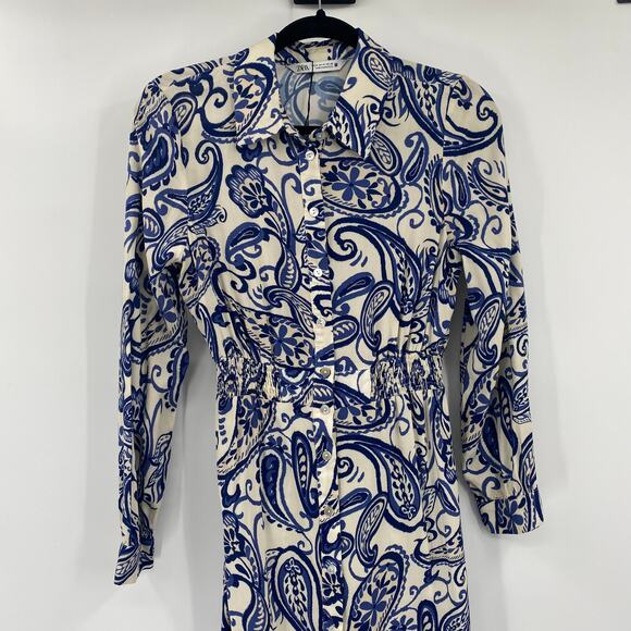 Zara Navy and Cream Paisley Maxi Dress - Picture 4 of 10